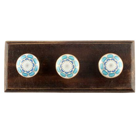 Turquoise Flower Ceramic  Wooden Hook Online